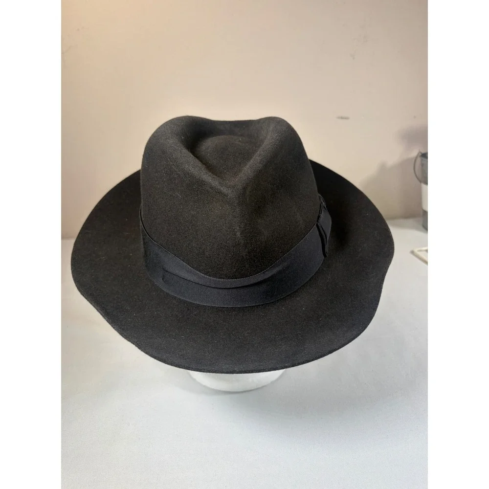 Goorin Bros Black Wool Felt Fedora Hat Handmade in Spain Wide Brim Mens L